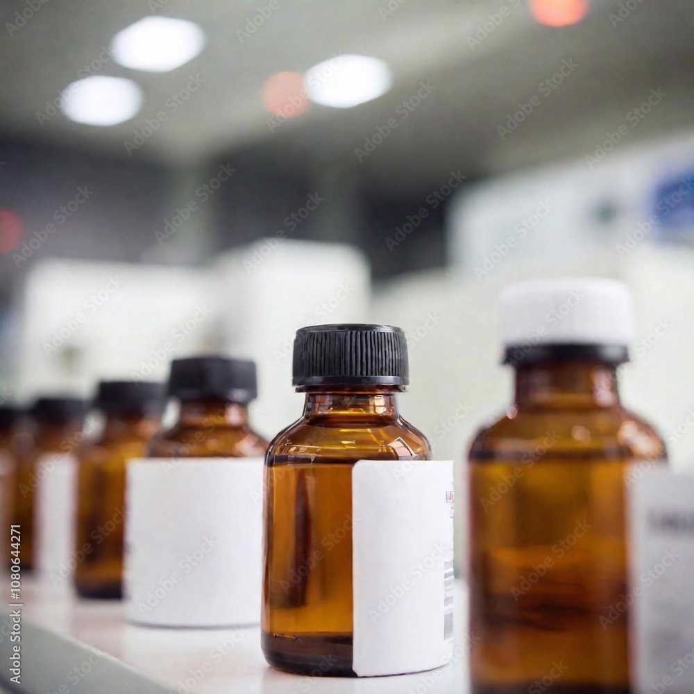 extreme close up Rows of medicine bottles in a pharmaceutical manufacturing facility showcasing industry production. Photo-realistic, very detailed, full 8k wide focus extreme close up Rows of medicine bottles in a pharmaceutical manufacturing facility showcasing industry production. Photo-realistic, very detailed, full 8k wide focus
