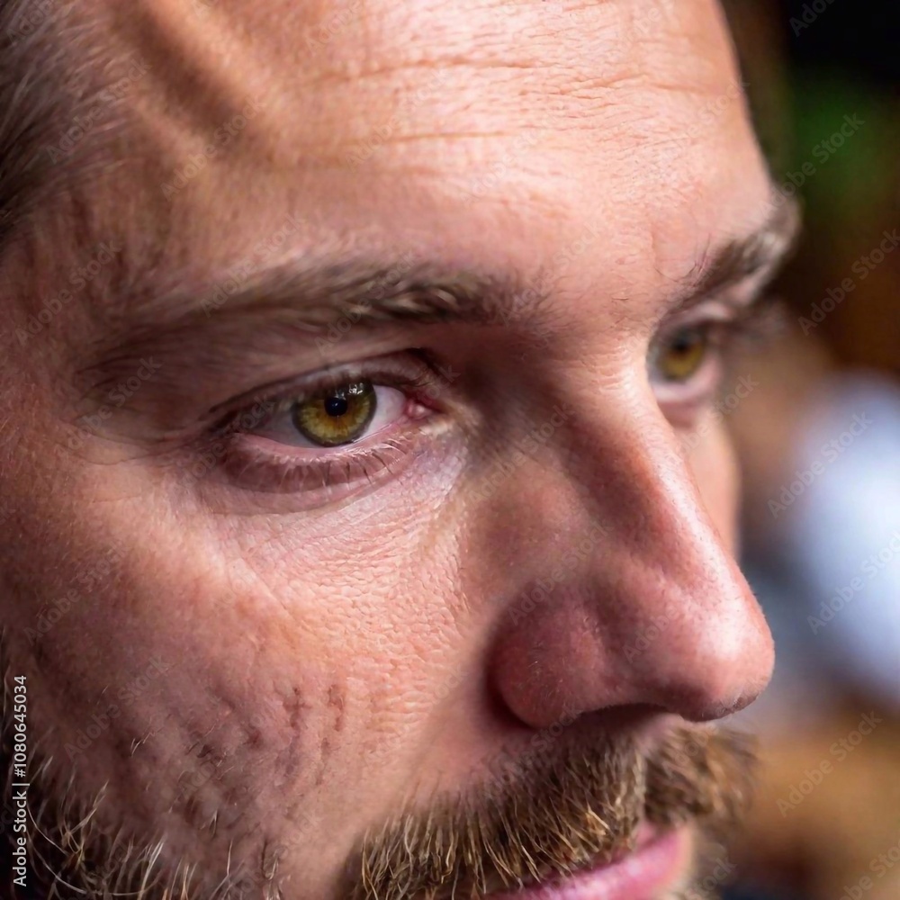 Fototapeta premium Extreme macro shot of a Caucasian male musician eye as he concentrates while playing Bavarian folk music at Oktoberfest. The focus is on the detailed texture of the eye, with the instrument he is play