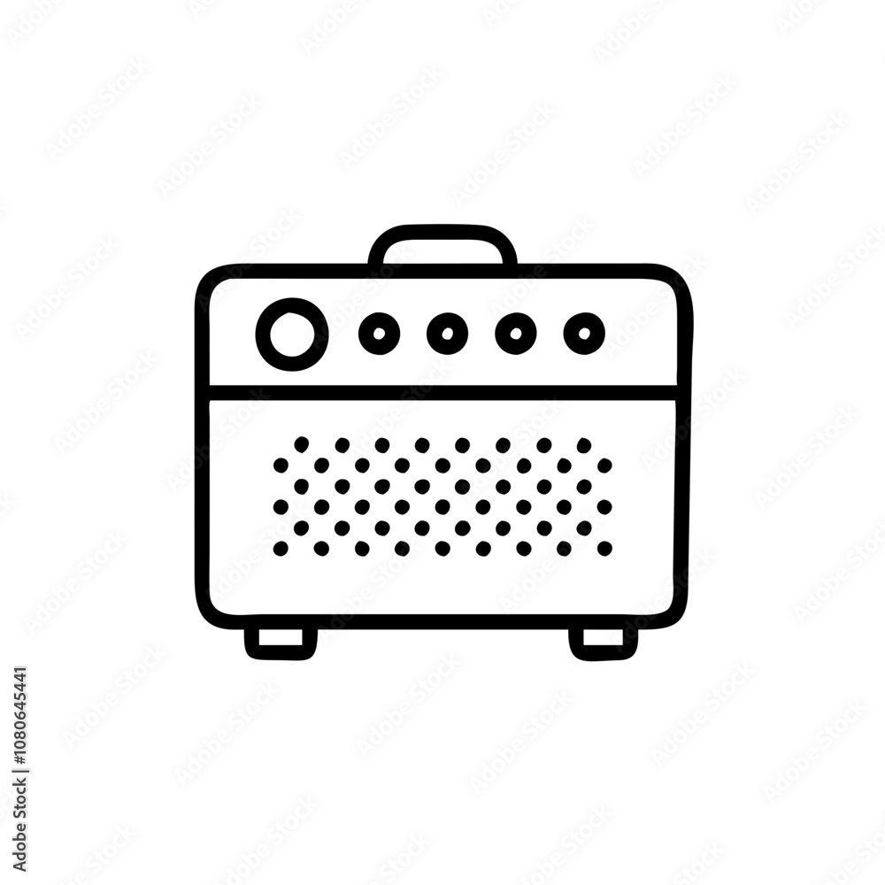 Guitar amplifier icon in simple outline style, black and white Guitar amplifier icon in simple outline style, black and white