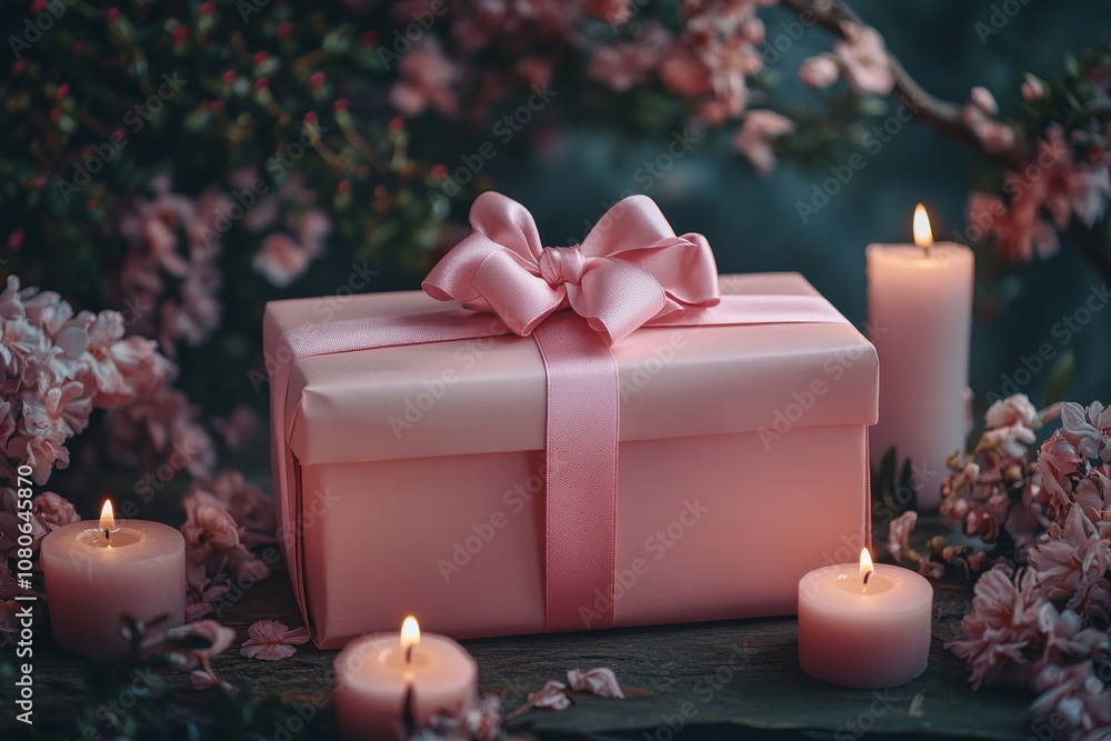 Romantic Pink Gift Box with Candles and Flowers Romantic Pink Gift Box with Candles and Flowers