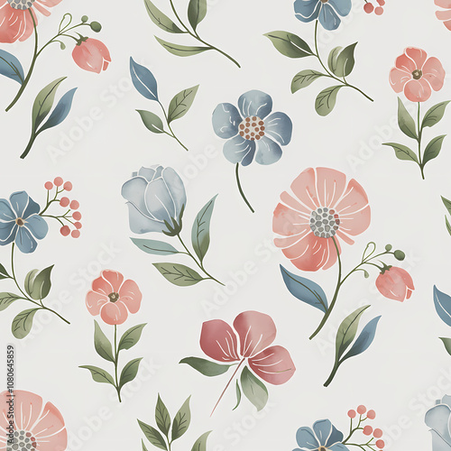 muted pastel ditsy floral background  photo