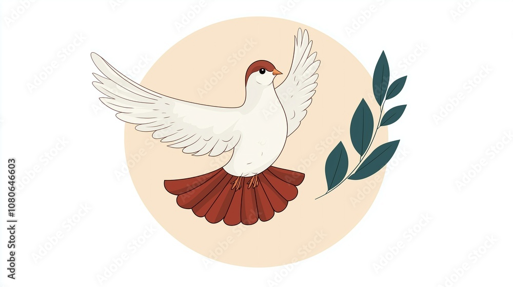 Obraz premium Illustrated dove symbolizing peace, paired with an olive branch in a minimalist design.