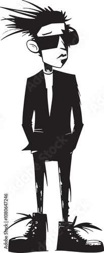 Cartoon Punk Man Stylized Silhouette Vector Illustration Graphic