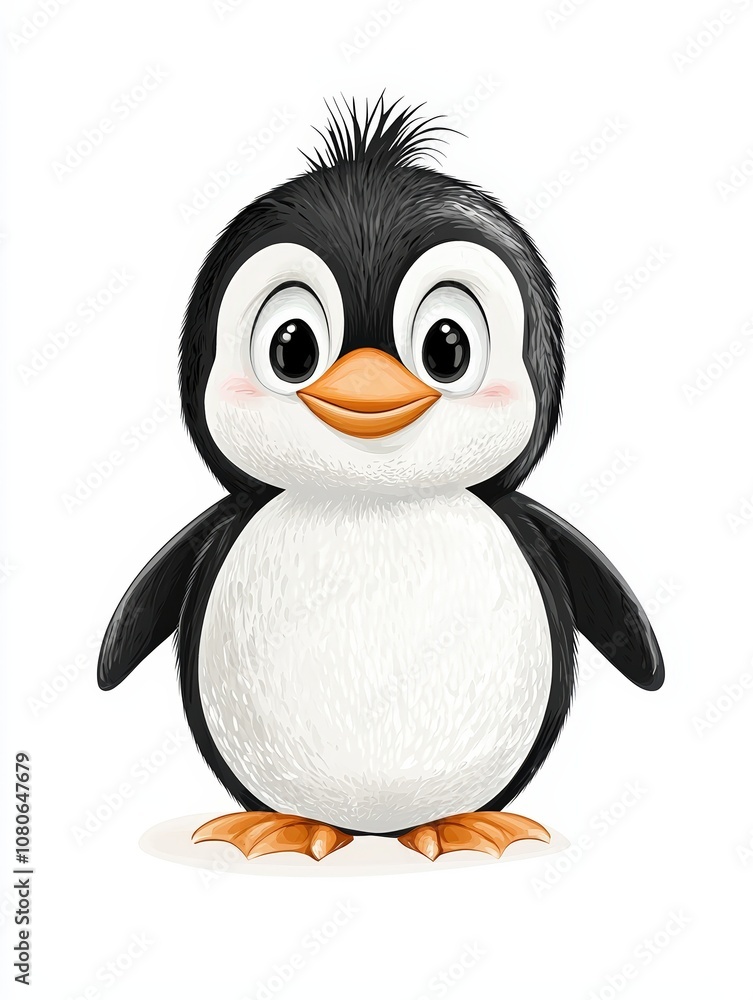 Fototapeta premium Cute cartoon penguin, white isolate background