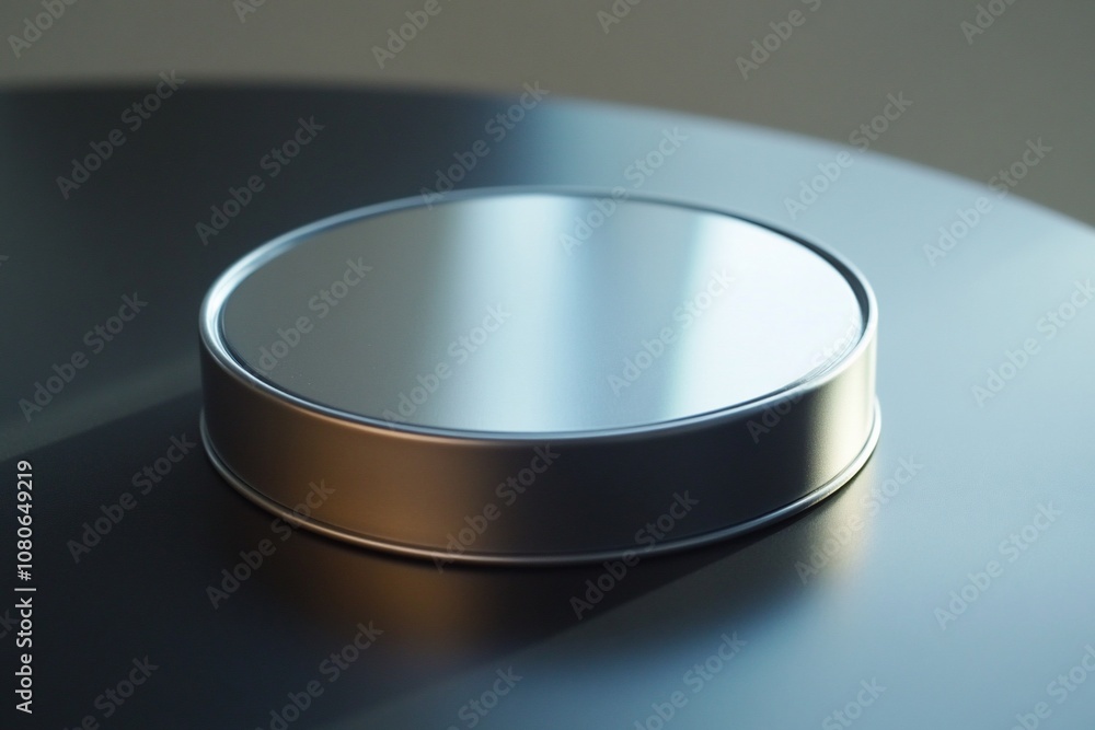 Modern Metallic Cylinder Lid on Sleek Surface Modern Metallic Cylinder Lid on Sleek Surface