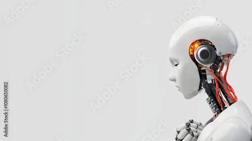 Robot head profile, white isolated background