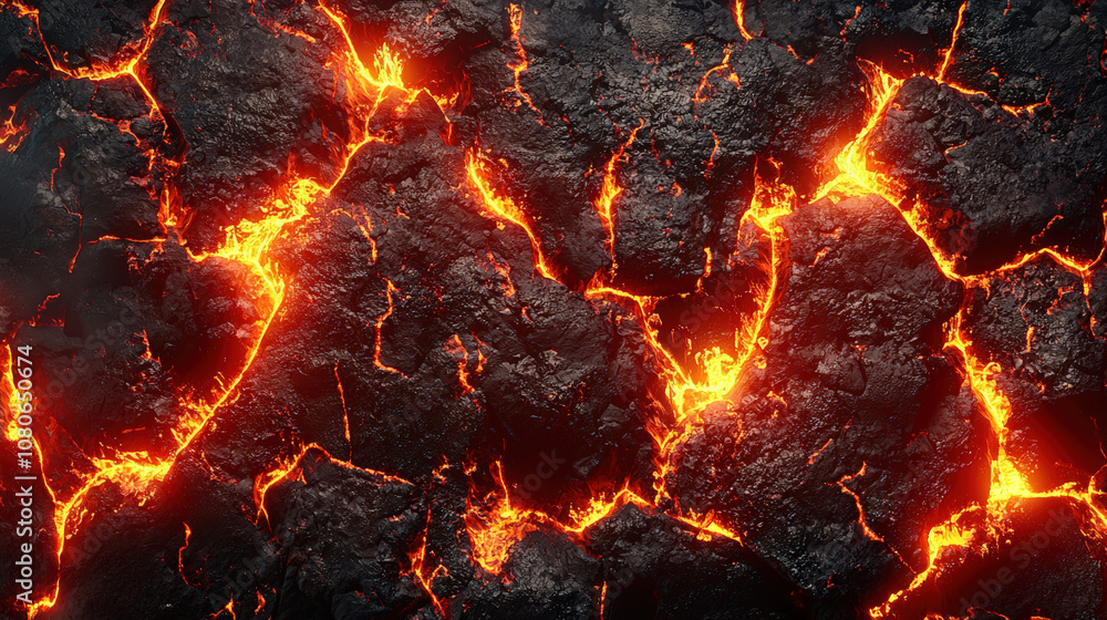 Molten lava flows create stunning display of fiery textures and colors, showcasing dynamic nature of volcanic activity. glowing orange and red hues contrast sharply with dark, rugged surface Molten lava flows create stunning display of fiery textures and colors, showcasing dynamic nature of volcanic activity. glowing orange and red hues contrast sharply with dark, rugged surface