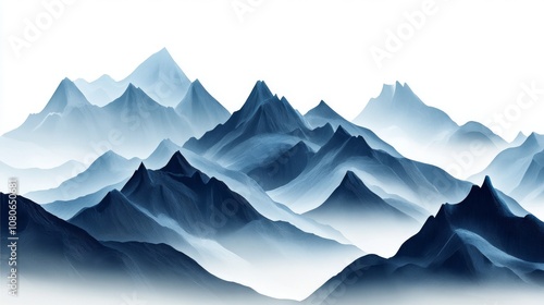 Wallpaper Mural A minimalist depiction of a serene mountain range with misty peaks and soft blue hues, evoking tranquility and dreaminess. Torontodigital.ca