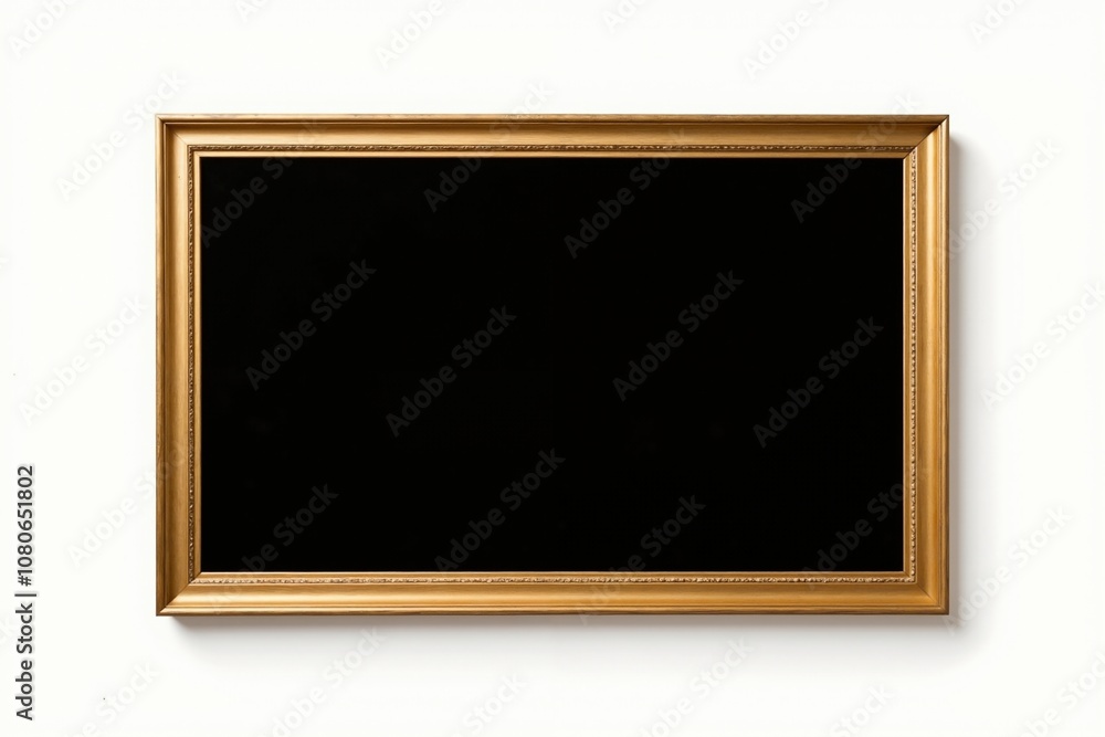 Elegant gold picture frame on white wall for art display and interior design inspiration. Elegant gold picture frame on white wall for art display and interior design inspiration.