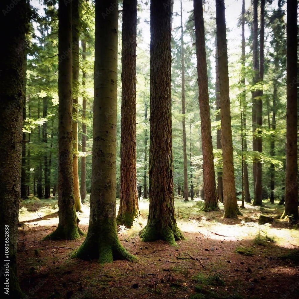 Fototapeta premium beautiful forest with trees and green grass