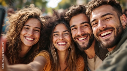 Group of friends smiling together, joyful moments, friendship and togetherness, happy memories, close-knit friends bonding, youthful happiness