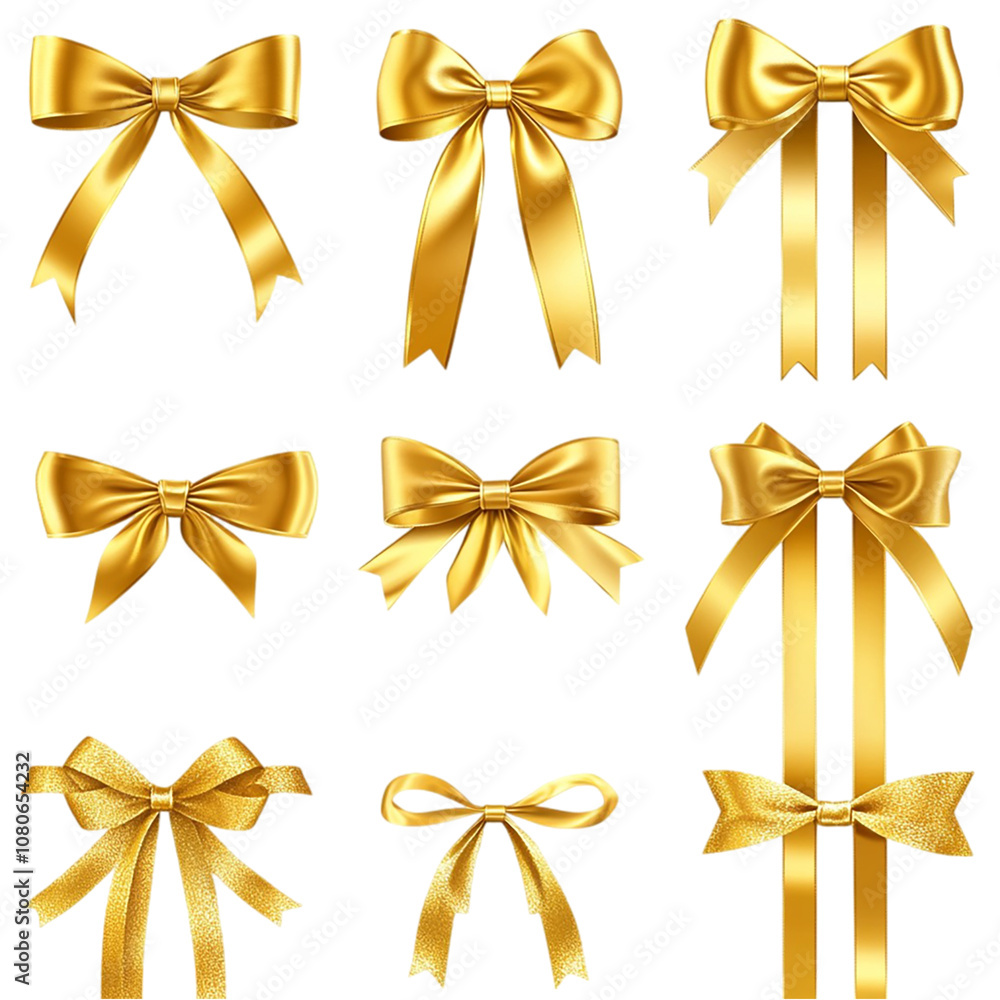 Set of golden, gold gift box and ribbon isolated on transparent background. Set of golden, gold gift box and ribbon isolated on transparent background.