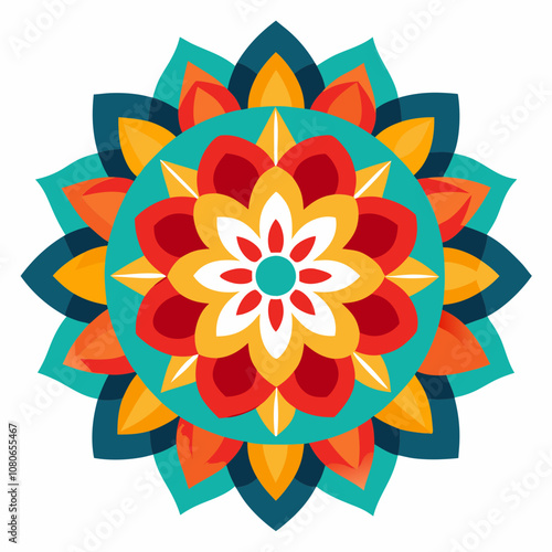 Colorful Floral Mandala with Symmetrical Pattern