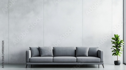 Elegant and minimalist modern reception area with blank wall for copy space and professional welcome