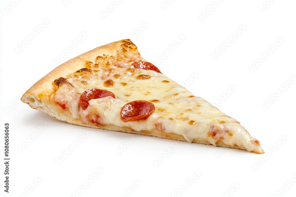 A delicious slice of pepperoni pizza featuring a golden crust, gooey cheese, and savory pepperoni slices, all displayed against a simple white background. A delicious slice of pepperoni pizza featuring a golden crust, gooey cheese, and savory pepperoni slices, all displayed against a simple white background.