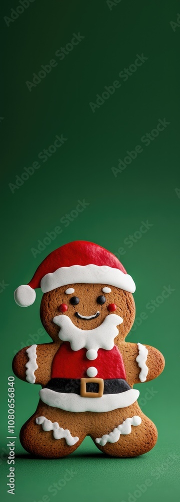 Gingerbread Man Cookie Decorated as Santa Claus on Green Background Gingerbread Man Cookie Decorated as Santa Claus on Green Background