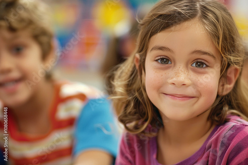 Teacher with young students in class of school building generative AI