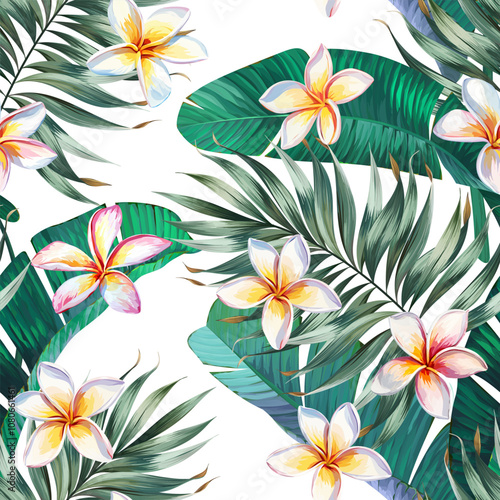 Tropical pattern. Paradise plants and flowers. Hawaiian pattern. Exotic, tropics