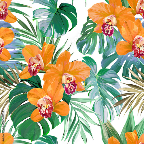 Tropical pattern. Paradise plants and flowers. Hawaiian pattern. Exotic, tropics