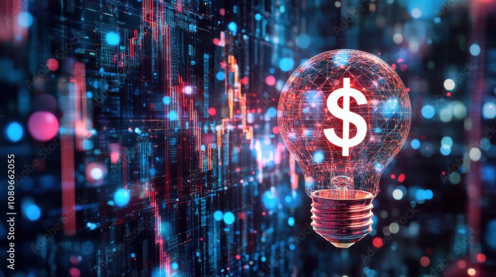 Digital illustration of lightbulb with dollar sign, symbolizing profitable ideas and growth. Concept for finance and business success. Digital illustration of lightbulb with dollar sign, symbolizing profitable ideas and growth. Concept for finance and business success.