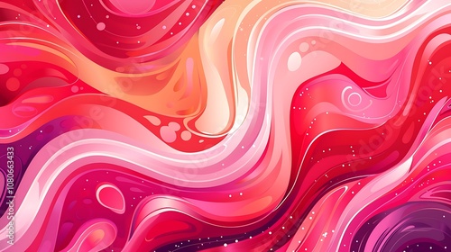 A vibrant abstract design featuring flowing waves of red and pink hues, creating a dynamic visual experience.
