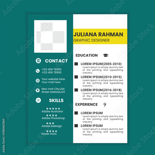 Modern Resume and Cover Letter Layout Vector Template for Business Job Applications.