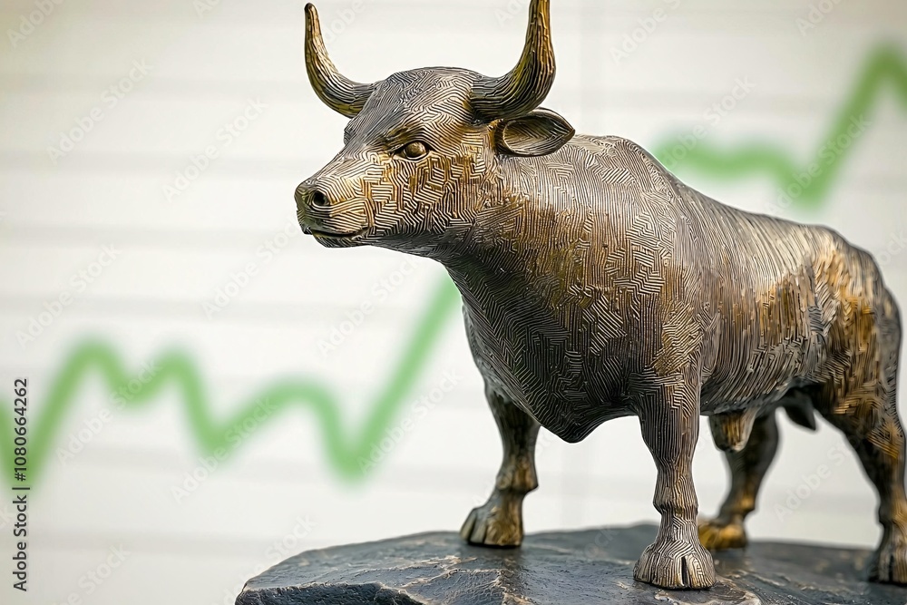 Fototapeta premium Bull Market Symbol Financial Success Stock Market Growth Investment Bull Sculpture F