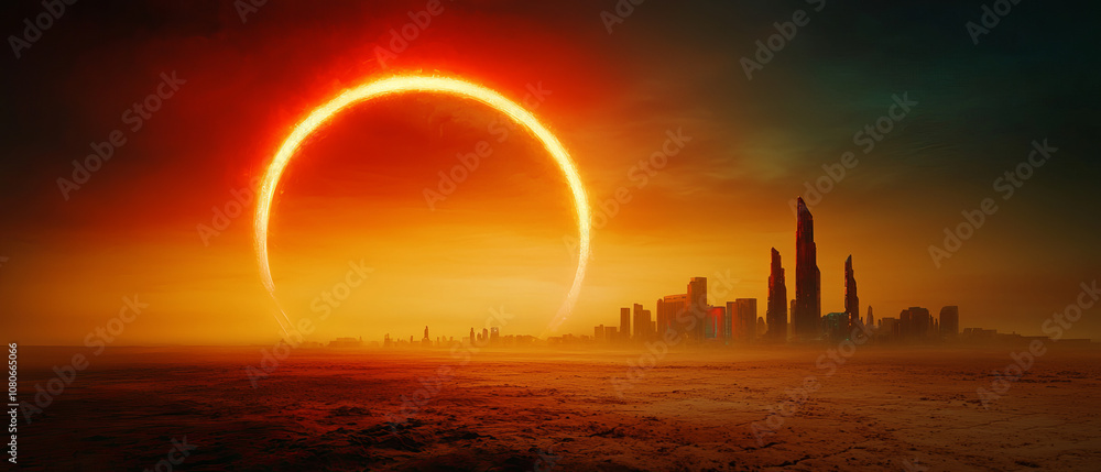 Vast Alien Desert with Crystal Peaks and a City Illuminated by a Giant Moon
Vast Alien Desert with Crystal Peaks and a City Illuminated by a Giant Moon