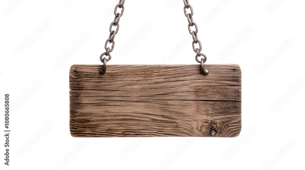 Rustic Wooden Sign with Hanging Chain - Weathered Texture and Natural Wood Grains Isolated on White Background for Vintage Decor Signage and Home Design Projects Rustic Wooden Sign with Hanging Chain - Weathered Texture and Natural Wood Grains Isolated on White Background for Vintage Decor Signage and Home Design Projects