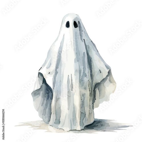 A watercolor painting of Ghost, isolated on a white background. Ghost vector.