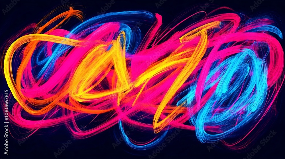 Vibrant Neon Digital with Abstract Shapes and Lines on Dark Background Vibrant Neon Digital with Abstract Shapes and Lines on Dark Background