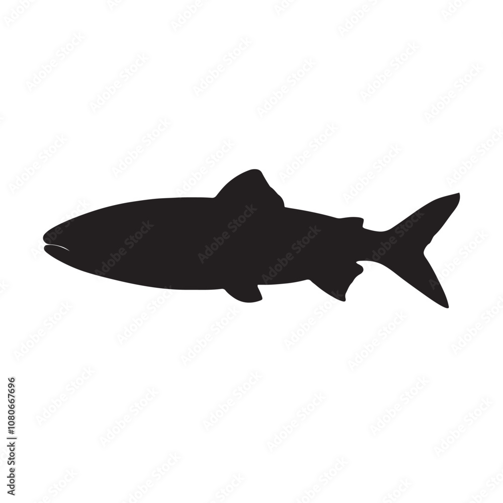 Fototapeta premium salmon silhouette., Vector illustration. salmon silhouette in line art style. Fish vector by hand drawing. Fish tattoo on white background .Black and white fish vector on white background