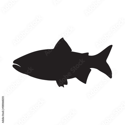 salmon silhouette., Vector illustration. salmon silhouette in line art style. Fish vector by hand drawing. Fish tattoo on white background .Black and white fish vector on white background
