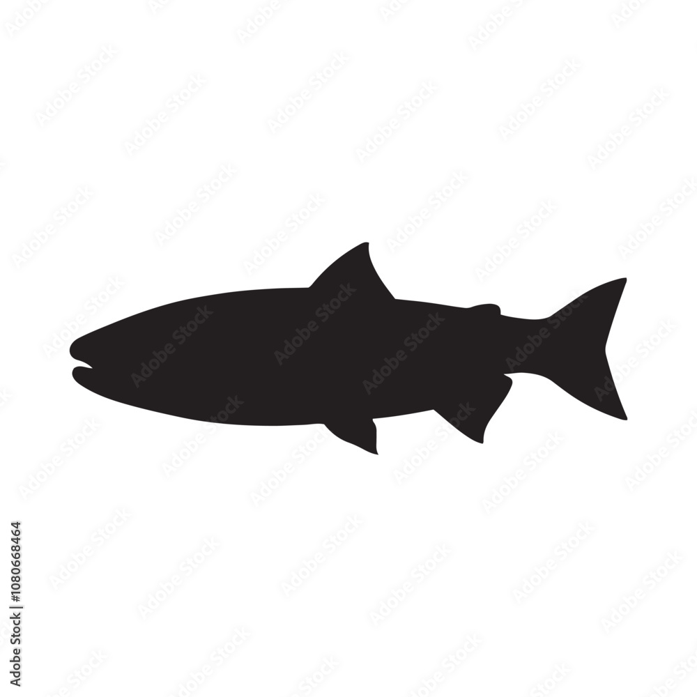 Fototapeta premium salmon silhouette., Vector illustration. salmon silhouette in line art style. Fish vector by hand drawing. Fish tattoo on white background .Black and white fish vector on white background