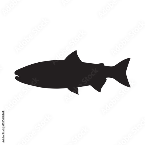 salmon silhouette., Vector illustration. salmon silhouette in line art style. Fish vector by hand drawing. Fish tattoo on white background .Black and white fish vector on white background