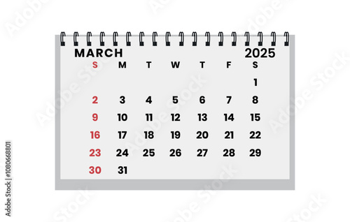 Vector horizontal folding desk calendar March 2025 year. Calendar week starts Sunday. March layout organizer. Calendar template for printing