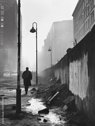 An illustrated view of the Berlin wall from around the time of its fall in 1989