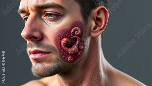 A man with cutaneous blastomycosis, 3D illustration photo