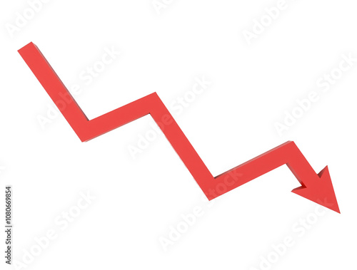 Red downward arrow, isolated, png