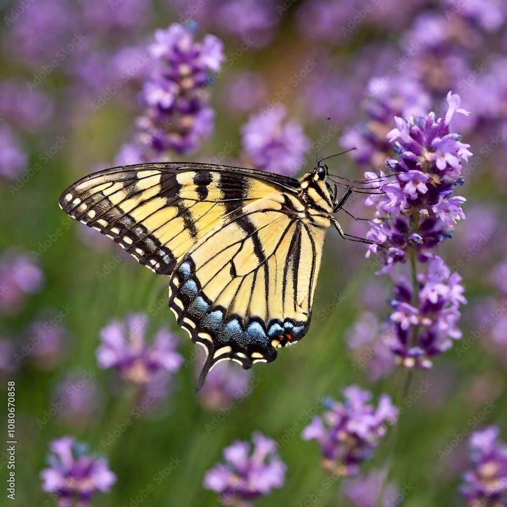 A close-up photo of a swallowtail butterfly feeding on a blooming lavender flower, deep focus on the fine details of its antennae and wing veins, eye-level shot showing the butterfly's delicate probos A close-up photo of a swallowtail butterfly feeding on a blooming lavender flower, deep focus on the fine details of its antennae and wing veins, eye-level shot showing the butterfly's delicate probos