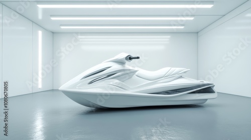 White personal watercraft parked in bright showroom photo