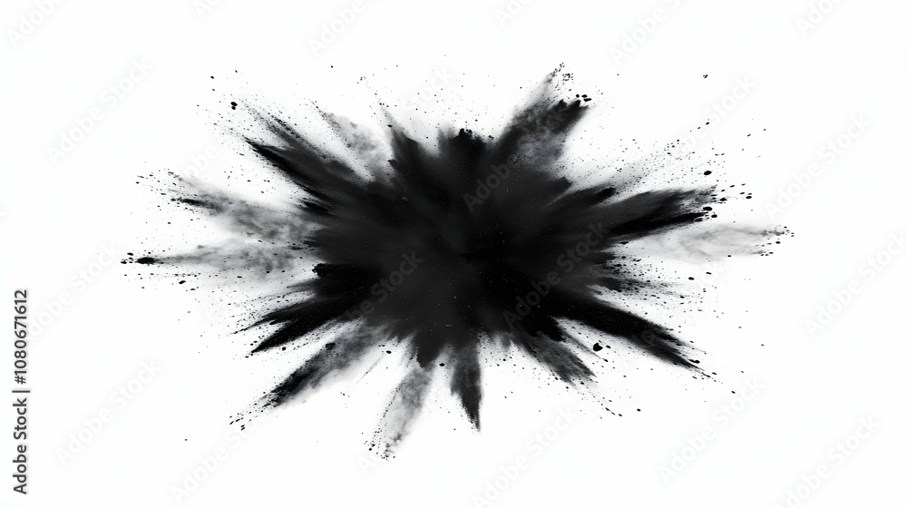 A black powder explosion on a white background. A black powder explosion on a white background.