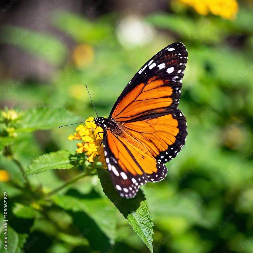 A close-up photo of a monarch butterfly with its wings fully open, deep focus highlighting the contrast between its orange and black markings, eye-level shot offering a sharp portrait that showcases i A close-up photo of a monarch butterfly with its wings fully open, deep focus highlighting the contrast between its orange and black markings, eye-level shot offering a sharp portrait that showcases i