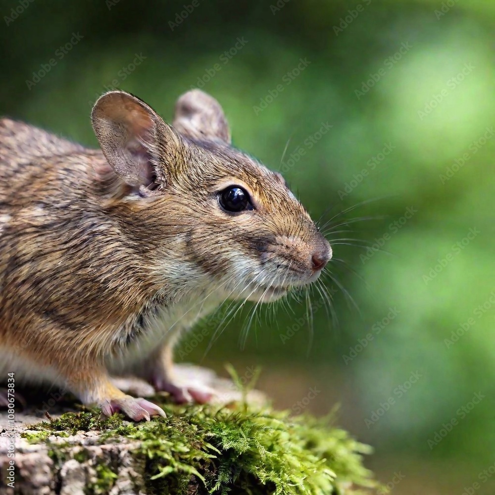 A high-resolution ultrarealistic image, digital photo style. The image features an adorable mouse with soft, brown and gray fur, and prominent, round ears. Positioned centrally, the mouse is looking d A high-resolution ultrarealistic image, digital photo style. The image features an adorable mouse with soft, brown and gray fur, and prominent, round ears. Positioned centrally, the mouse is looking d
