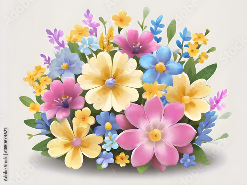 Colorful Wildflower Bouquet Icon consists of small yellow, blue, and pink flowers arranged in a beautiful and lovely bouquet.
