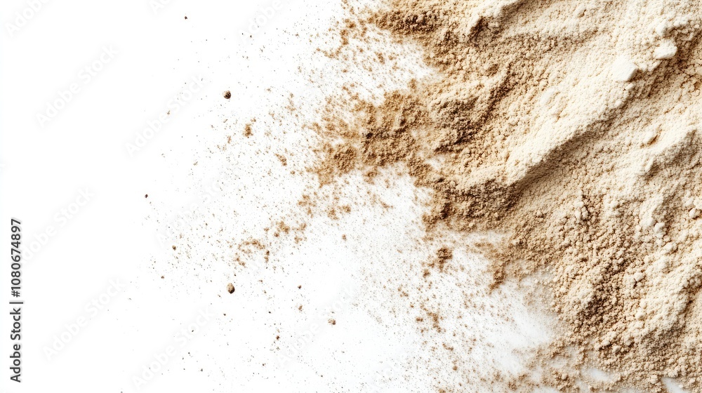 A close-up of beige powder scattered on a white background. The powder is fine and textured, creating a natural and earthy feel. A close-up of beige powder scattered on a white background. The powder is fine and textured, creating a natural and earthy feel.