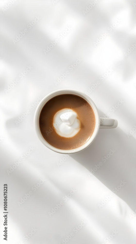 A simple cup of hot cocoa with a single marshmallow on top, placed on a soft white background, evoking cozy holiday feelings. A mug of cocoa against a white backdrop.
A simple cup of hot cocoa with a single marshmallow on top, placed on a soft white background, evoking cozy holiday feelings. A mug of cocoa against a white backdrop.
