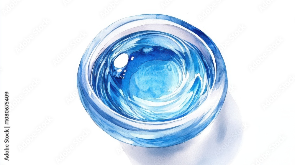 Clear water in a round bowl with swirls, white isolated background. Clear water in a round bowl with swirls, white isolated background.