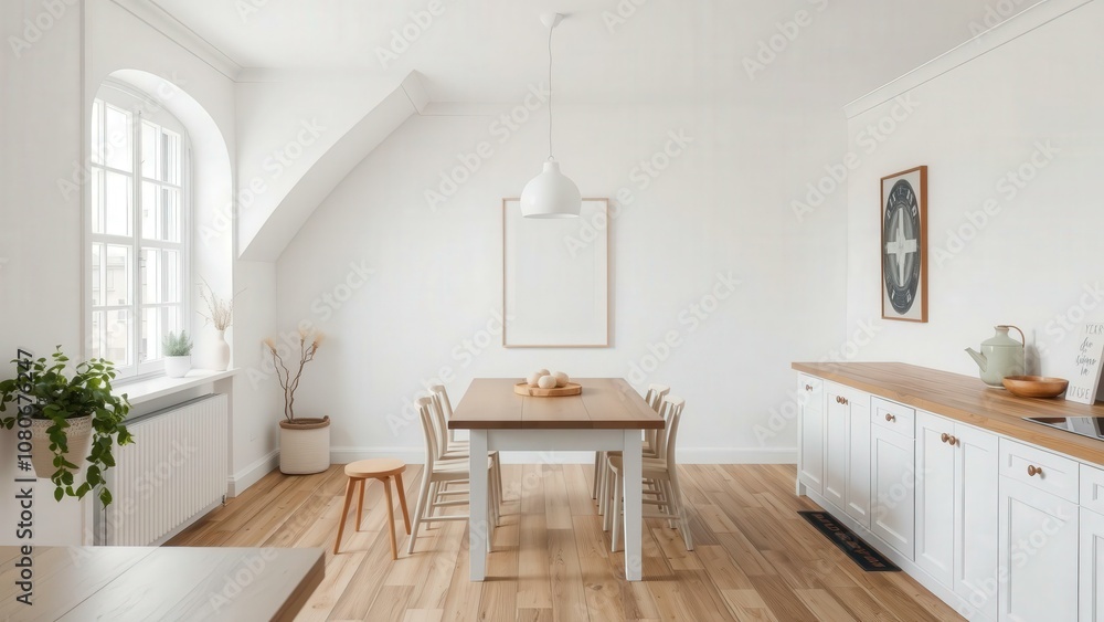Fototapeta premium Bright and Airy Dining Room with Modern Minimalist Design Perfect for Cozy Meals and Entertaining