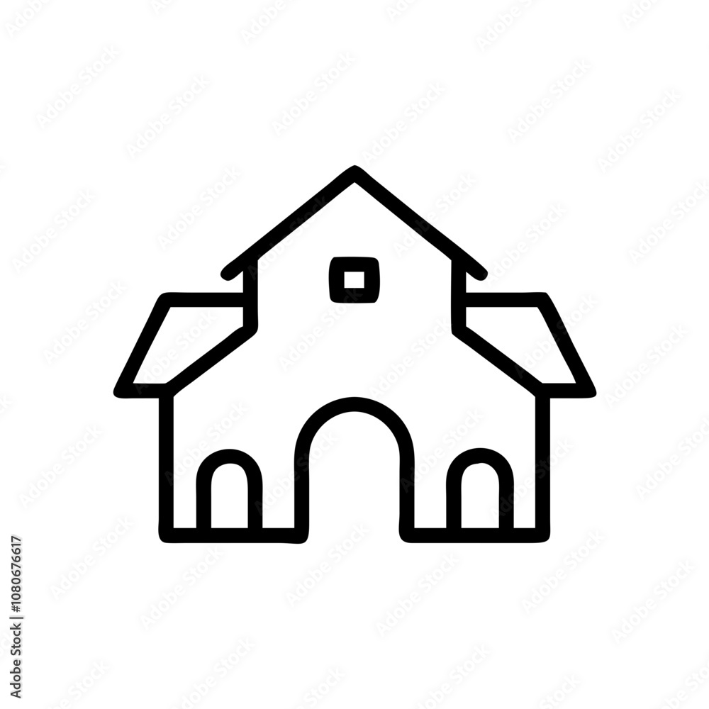 A simple line drawing of a house featuring a central entrance arch, gabled roof, and symmetrical design, often used in minimalist art to convey home and shelter concepts A simple line drawing of a house featuring a central entrance arch, gabled roof, and symmetrical design, often used in minimalist art to convey home and shelter concepts